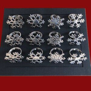 Crate & Barrel Vintage Silver Metal Snowflake Napkin Rings Set of 12